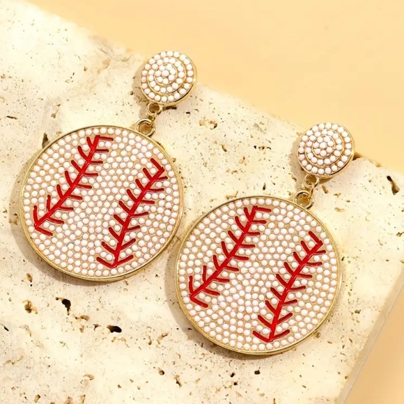 ⚾✨ Baseball Rhinestone Statement Dangle Earrings ✨⚾ - Picture 3 of 5